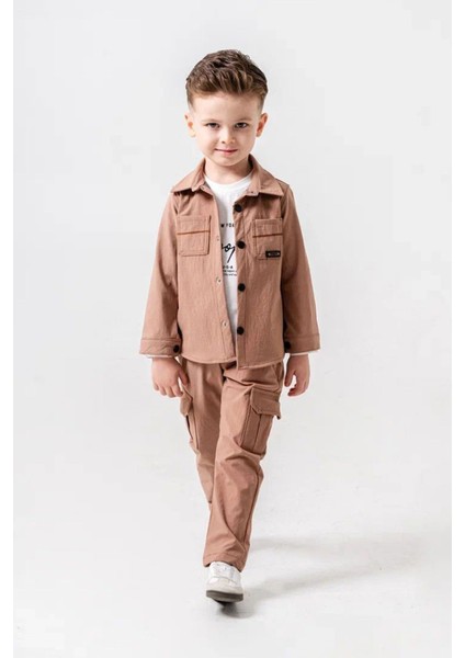 Paraşüt Esnek Brokly Baskılı Erkek Çocuk 3 lü takım - Kahverengi