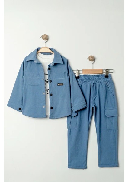 Paraşüt Esnek Brokly Baskılı Erkek Çocuk 3 lü takım - Mavi
