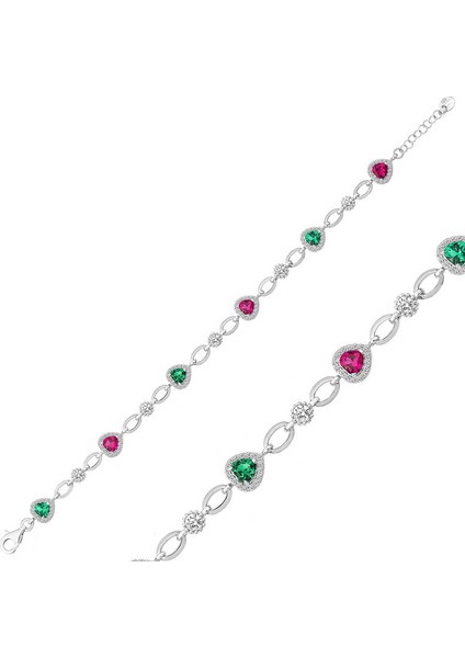 925 Ayar Gümüş Renkli Kalpler Bileklik