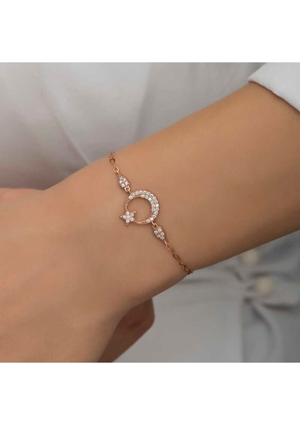 925 Ayar Gümüş Rose Ay Yıldız Kadın Bileklik fiyatları
