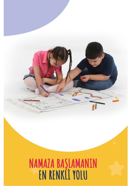 Çocuk Seccadesi Boyanabilir Yıkanabilir Özel Kutusunda Boya Kalemi ve Tesbih Hediyeli Set Mavi