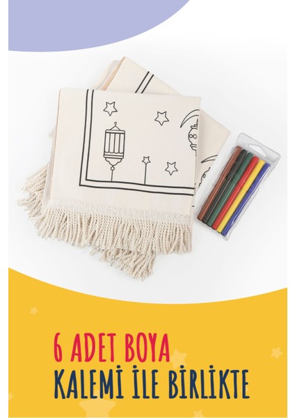 Çocuk Seccadesi Boyanabilir Yıkanabilir Özel Kutusunda Boya Kalemi ve Tesbih Hediyeli Set Mavi