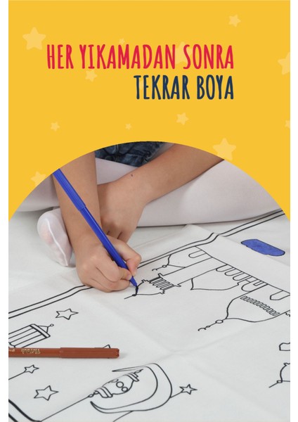 Çocuk Seccadesi Boyanabilir Yıkanabilir Özel Kutusunda Boya Kalemi ve Tesbih Hediyeli Set Mavi