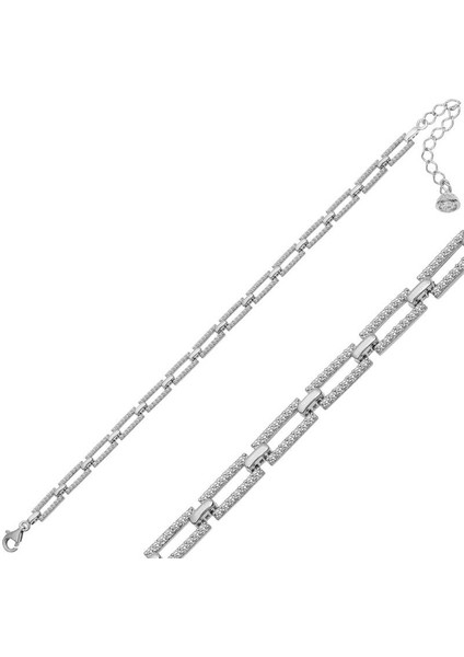 925 Ayar Gümüş Kare Taşlı Kadın Bileklik