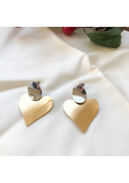 Paslanmaz Çelik Kararmaz Yassı Sallantılı Gold Kalp Çelik Küpe fiyatları