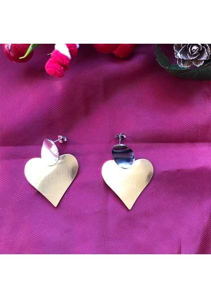 Paslanmaz Çelik Kararmaz Yassı Sallantılı Gold Kalp Çelik Küpe fırsatları