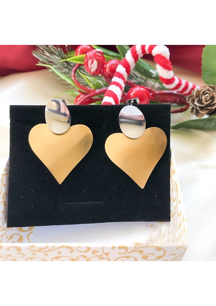 Paslanmaz Çelik Kararmaz Yassı Sallantılı Gold Kalp Çelik Küpe indirimleri