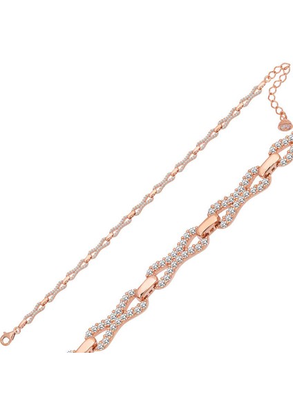 925 Ayar Gümüş Rose Zirkon Taşlı Kadın Bileklik