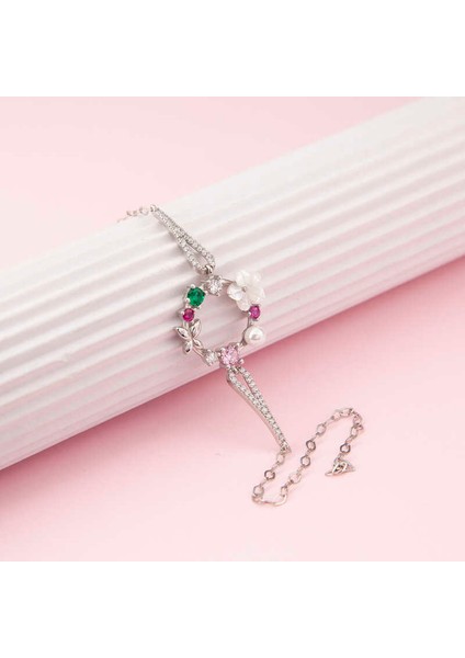 Gümüş Renkli Manolya Çiçeği Kadın Bileklik