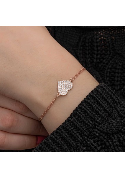 925 Ayar Gümüş Rose Kalp Kadın Bileklik