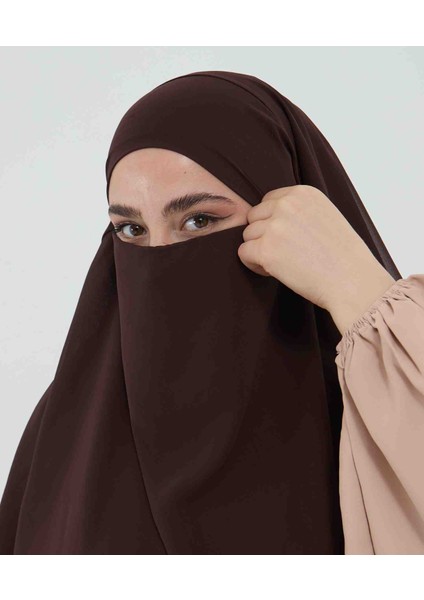 3 Katlı Sufle Kahverengi Khimar Hijap Tesettür