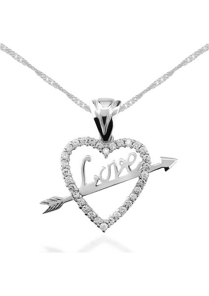 925 Ayar Gümüş Love Oklu Kalp Kadın Gümüş Kolye