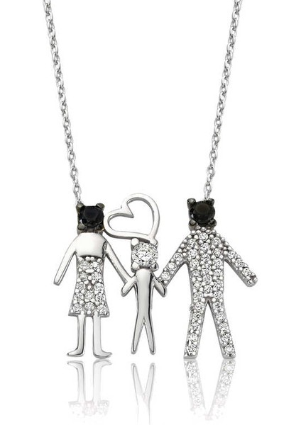 925 Ayar Gümüş Mutlu Aile Kadın Gümüş Kolye