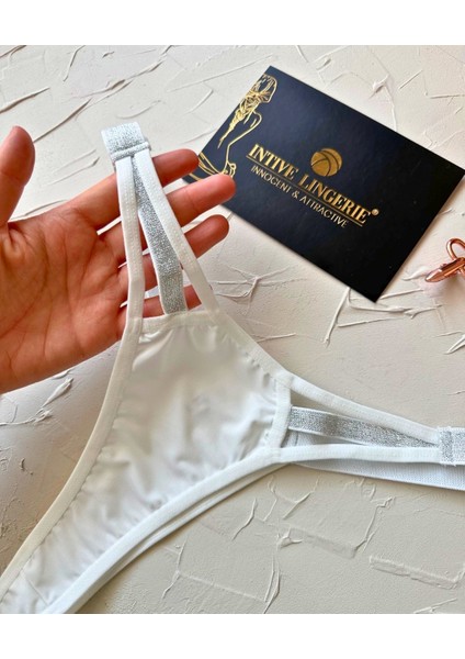 Passione Parlak Şerit Detaylı Beyaz Esnek Normal Bel Tanga modelleri
