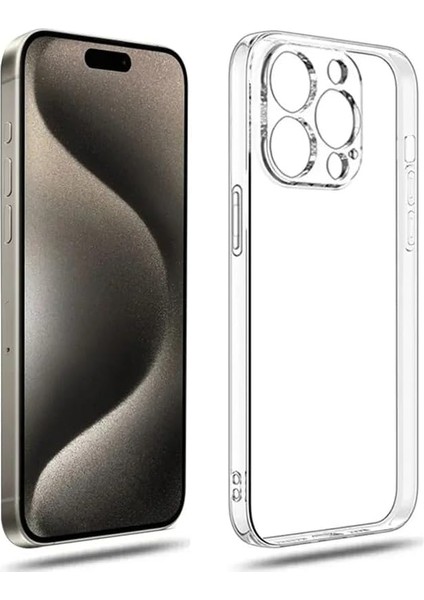 (Tıpalı Şeffaf) Apple iPhone 15 Pro Max Kamera Koruyuculu Şarj Yeri Tıpalı Yumuşak Şeffaf Silikon Kılıf