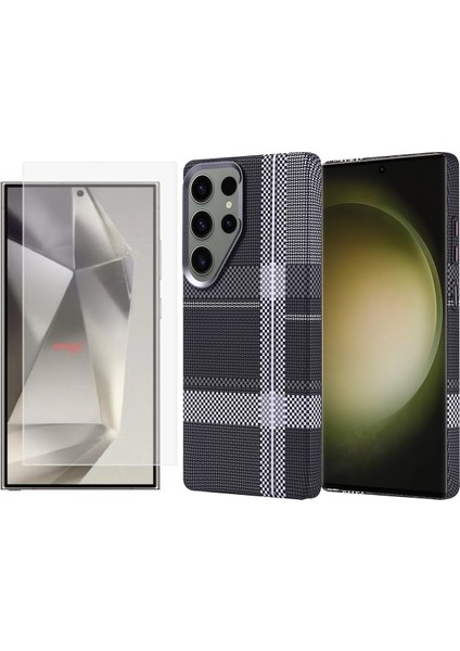 Samsung Galaxy S25 Ultra Kılıf Magsafe Şarj Özellikli Karbon Fiber Görünümlü Zore Nekst Kapak + Nano Ekran Koruyucu