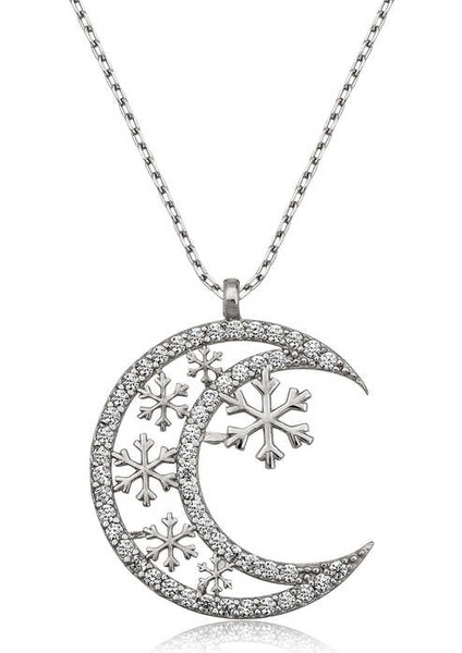 ​925 Ayar Gümüş Ay Kar Tanesi Kadın Gümüş Kolye