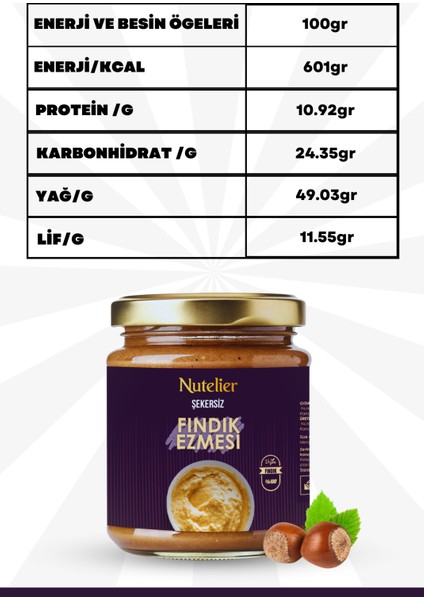Şekersiz Fındık Ezmesi 350GR %100 Fındık