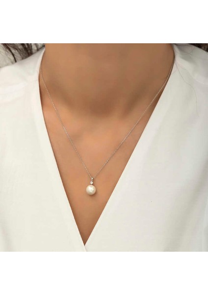 925 Ayar Gümüş Yuvarlak Inci Kadın Gümüş Kolye