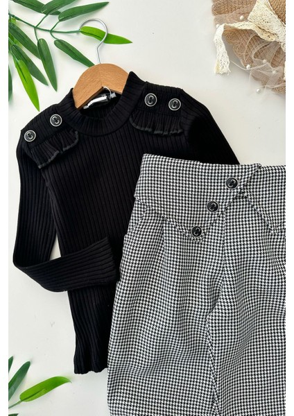 Kazayağı Pantolonlu Düğme Detaylı 2 li takım - Siyah fiyatları