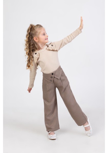 Kazayağı Pantolonlu Düğme Detaylı 2 li takım - Sütlü Kahve fiyatları