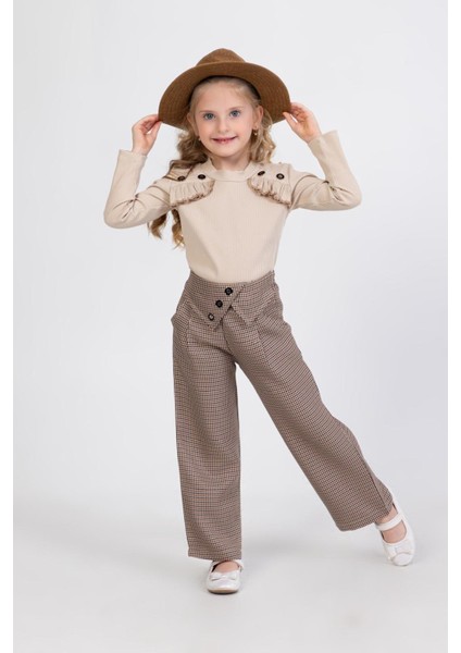 Kazayağı Pantolonlu Düğme Detaylı 2 li takım - Sütlü Kahve modelleri