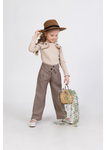 Kazayağı Pantolonlu Düğme Detaylı 2 li takım - Sütlü Kahve indirimleri