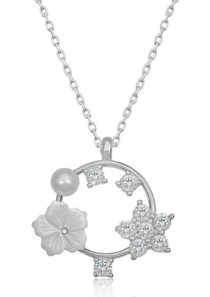 Gümüş Manolya Çiçeği Yıldız Kadın Kolye