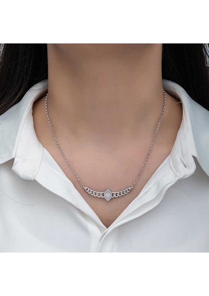 Gümüş Gurmet Zincirli Baget Taşlı Kadın Kolye indirimleri