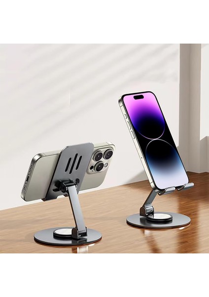Telefon 360 Derece Dönebilen Kaymaz Taban Akıllı Cihazlar Için Metal Stand