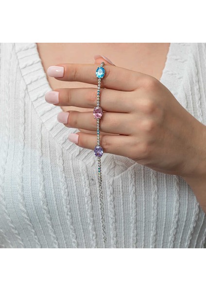 Gümüş Mix Taşlı Oval Su Yolu Kadın Bileklik fiyatları