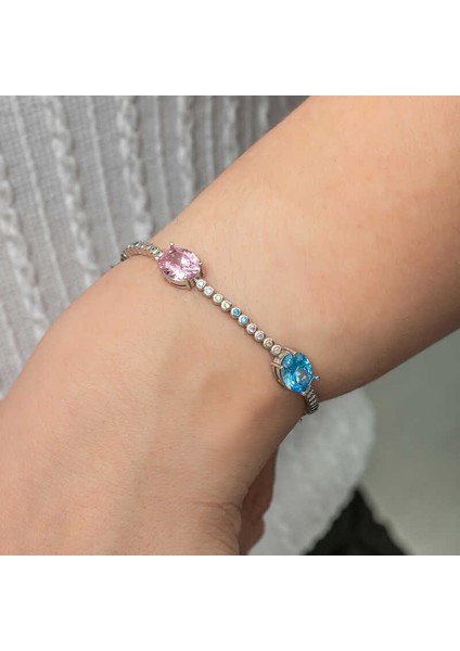 Gümüş Mix Taşlı Oval Su Yolu Kadın Bileklik modelleri