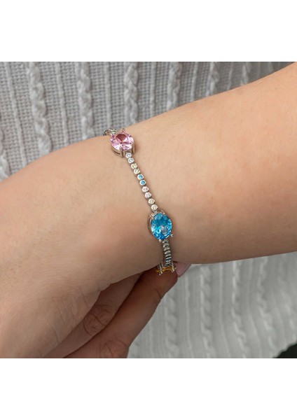 Gümüş Mix Taşlı Oval Su Yolu Kadın Bileklik fırsatları