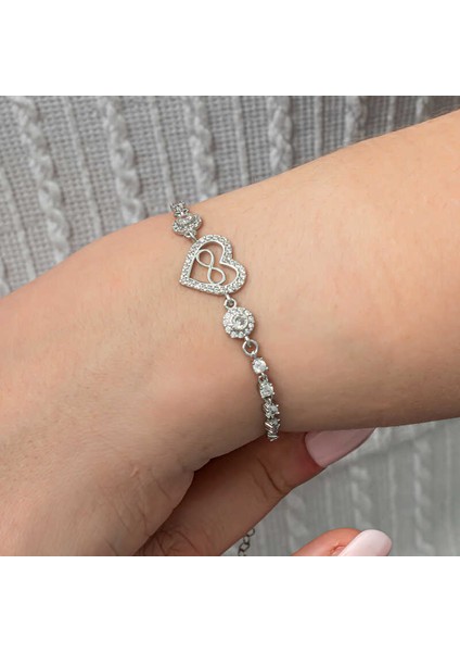 Gümüş Kalp Sonsuzluk Kadın Su Yolu Bileklik modelleri