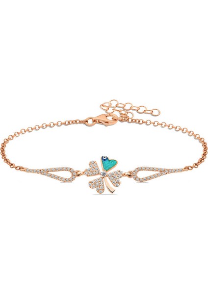 925 Ayar Gümüş Rose Nazarlı Yonca Kadın Bileklik fiyatları