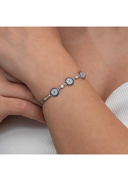 Gümüş Üçlü Nazar Kadın Bileklik indirimleri