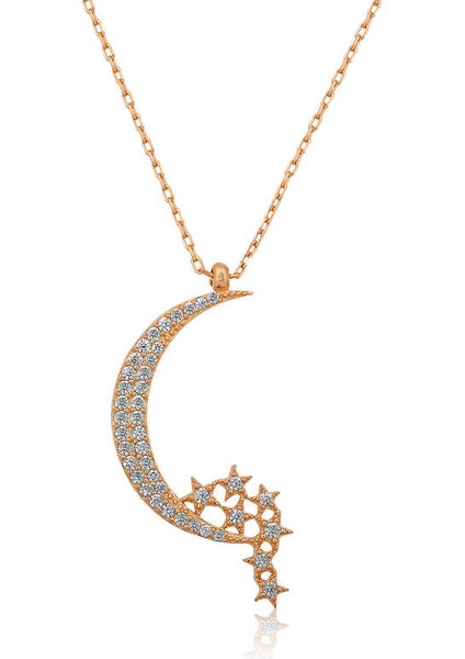 925 Ayar Gümüş Ay Yıldızlı Kadın Gümüş Kolye