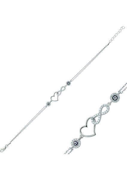925 Ayar Gümüş Kalpli Sonsuzluk Bileklik