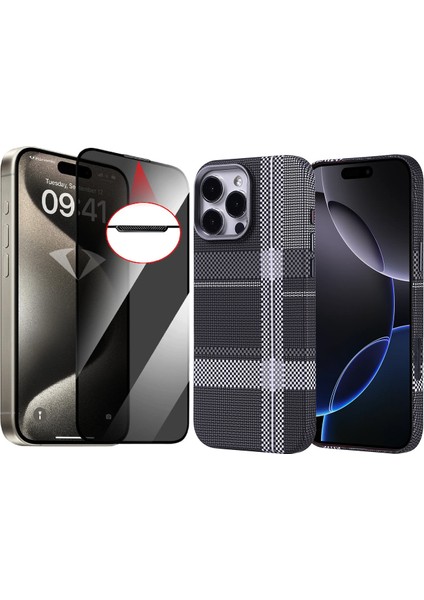Apple iPhone 16 Pro Max Kılıf Magsafe Şarj Özellikli Karbon Fiber Görünümlü Zore Nekst Kapak + Hayalet Ekran Koruyucu