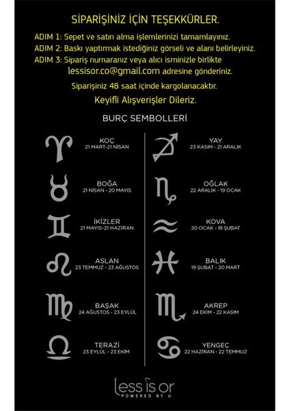Less İs Or Kişiye Özel Bisiklet Yaka Siyah Basic Tshirt "Burcunu Seç"