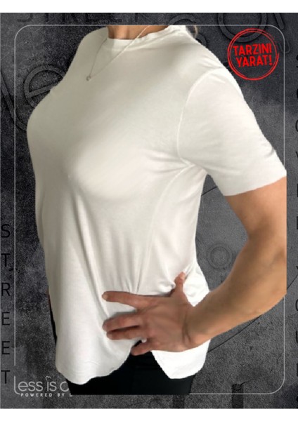 Less İs Or Bisiklet Yaka Beyaz Basic Tshirt