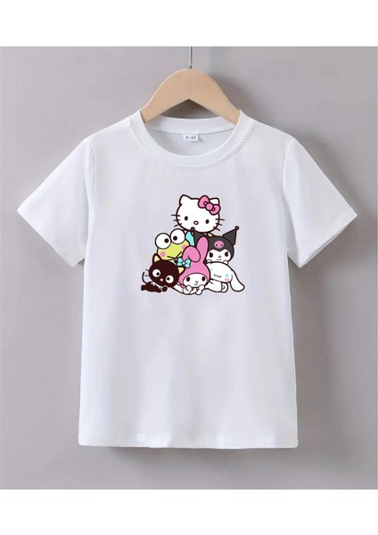 Kaliteli Pamuk Penye Unisex Erkek Kız Çocuk Baskılı Tshirt 5 6 7 8 9 10 11 12 13 14 Yaş Hellokitty