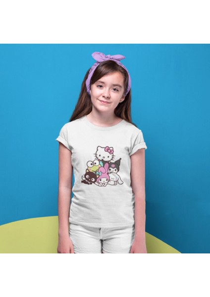 Kaliteli Pamuk Penye Unisex Erkek Kız Çocuk Baskılı Tshirt 5 6 7 8 9 10 11 12 13 14 Yaş Hellokitty