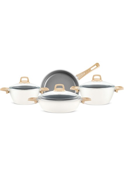 x Refika Birgül Swiss Crystal 7 Parça Tencere Seti Creamy
