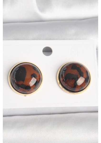 Pirinç Gold Renk 3D Daire Leopar Model Kadın Küpe