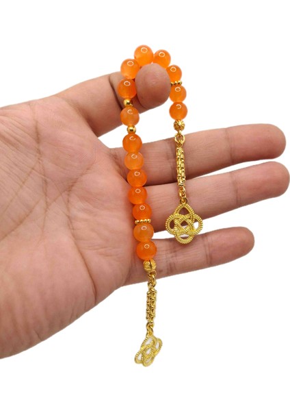 Turuncu Renk 15 Taneli Cam Zaza Tesbih