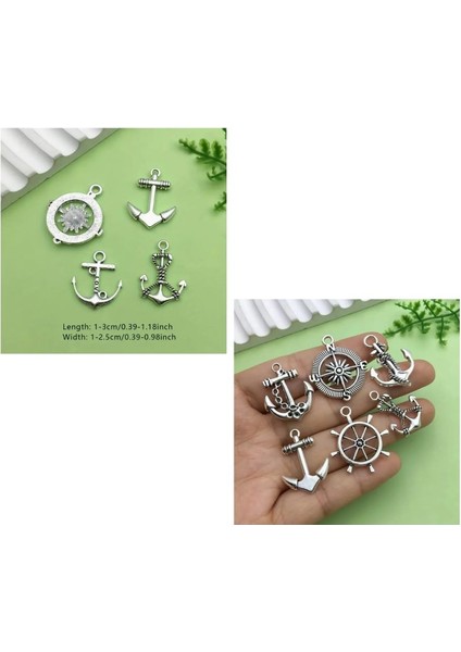 (40 x Adet) 1 Set Antika Gümüş Çapa&pusula&okyanus&denizci Bileklik&küpe&kolye Ucu