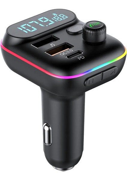 Rgb Işıklı Bluetooth Fm Transmitter Qc3.0 Pd 20W Hızlı Şarjlı Car Mp3 Çalar USB Destekli