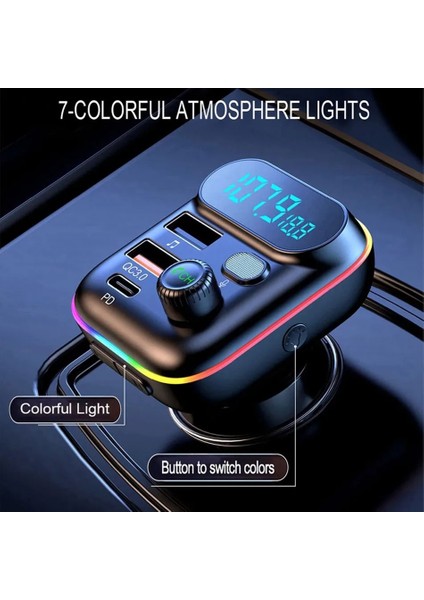 Rgb Işıklı Bluetooth Fm Transmitter Qc3.0 Pd 20W Hızlı Şarjlı Car Mp3 Çalar USB Destekli