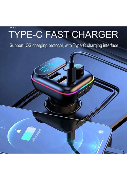 Rgb Işıklı Bluetooth Fm Transmitter Qc3.0 Pd 20W Hızlı Şarjlı Car Mp3 Çalar USB Destekli